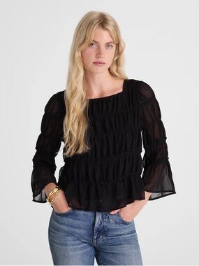 Madewell Squareneck Tiered Top flowy black NY630 Size M NWT
